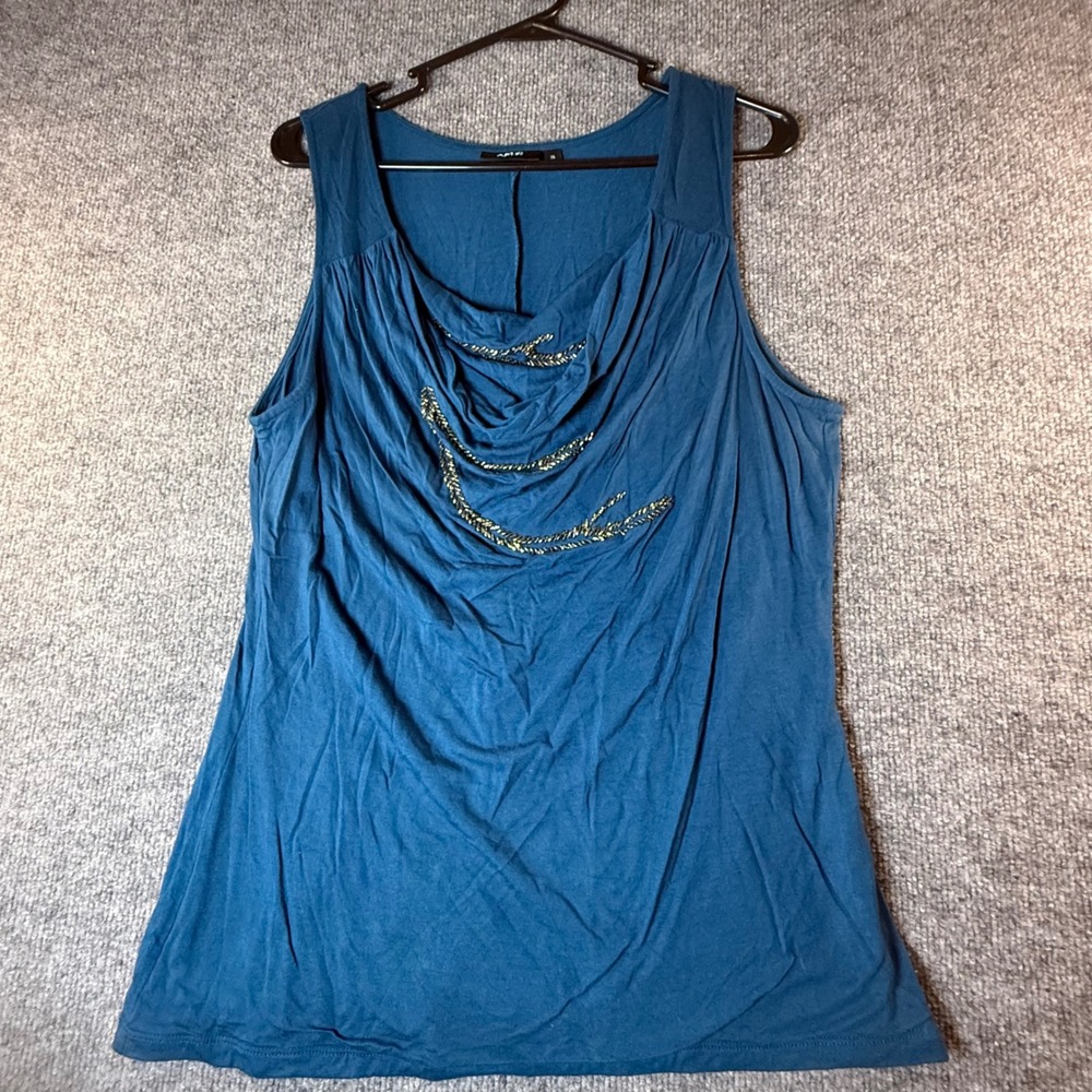 Apt 9 Womens XL Teal Blue Cowl Neck Beaded Sleeveless Rayon Blouse Tank Top